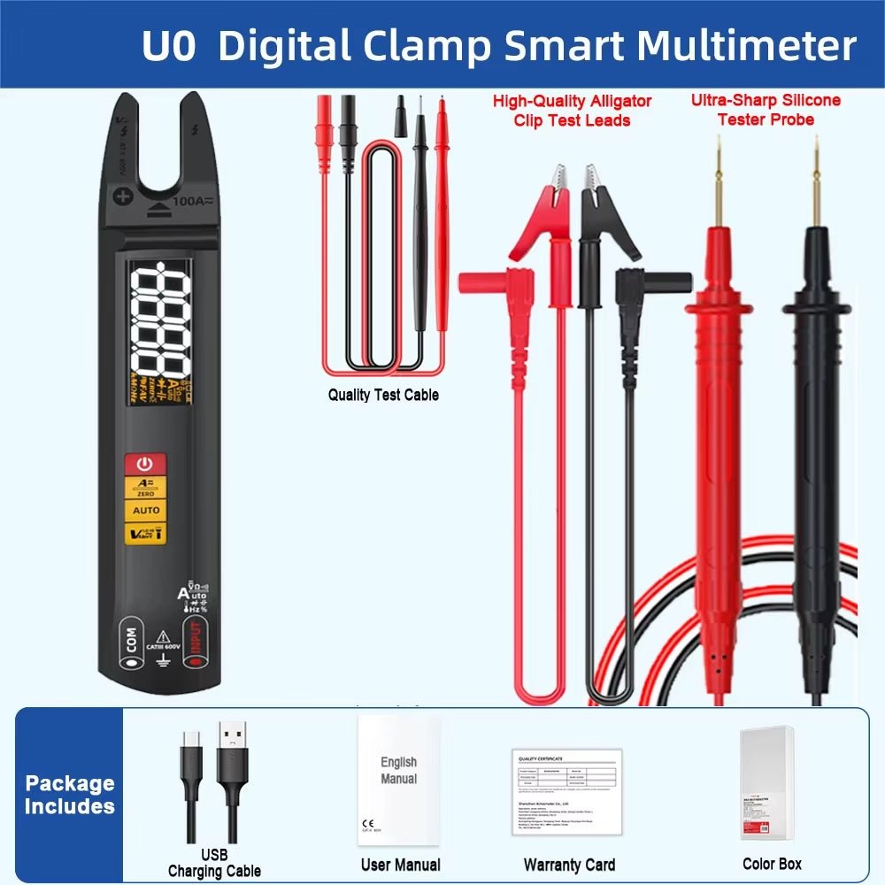 NEW U1/U0 Digital Clamp Multimeter Rechargeable Display 6000 Auto Current Voltage Non Contact Hz Temperature Electronic Tester - MacroPanora