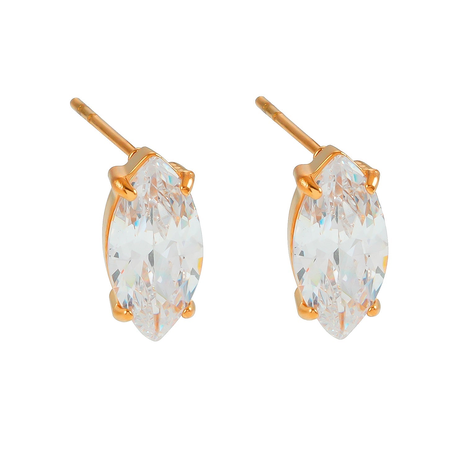 NUIT PARIS Gold: Pavé Zirconia Marquise Stud Earrings – A Sparkling Tribute to the City of Lights - MacroPanora