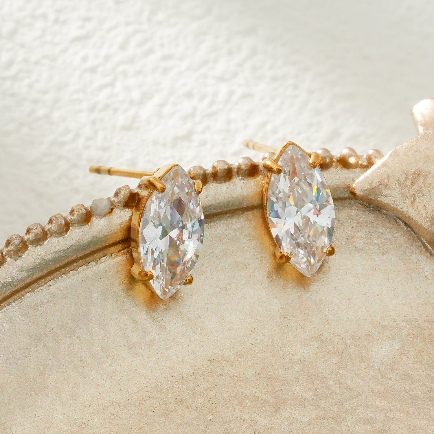 NUIT PARIS Gold: Pavé Zirconia Marquise Stud Earrings – A Sparkling Tribute to the City of Lights - MacroPanora
