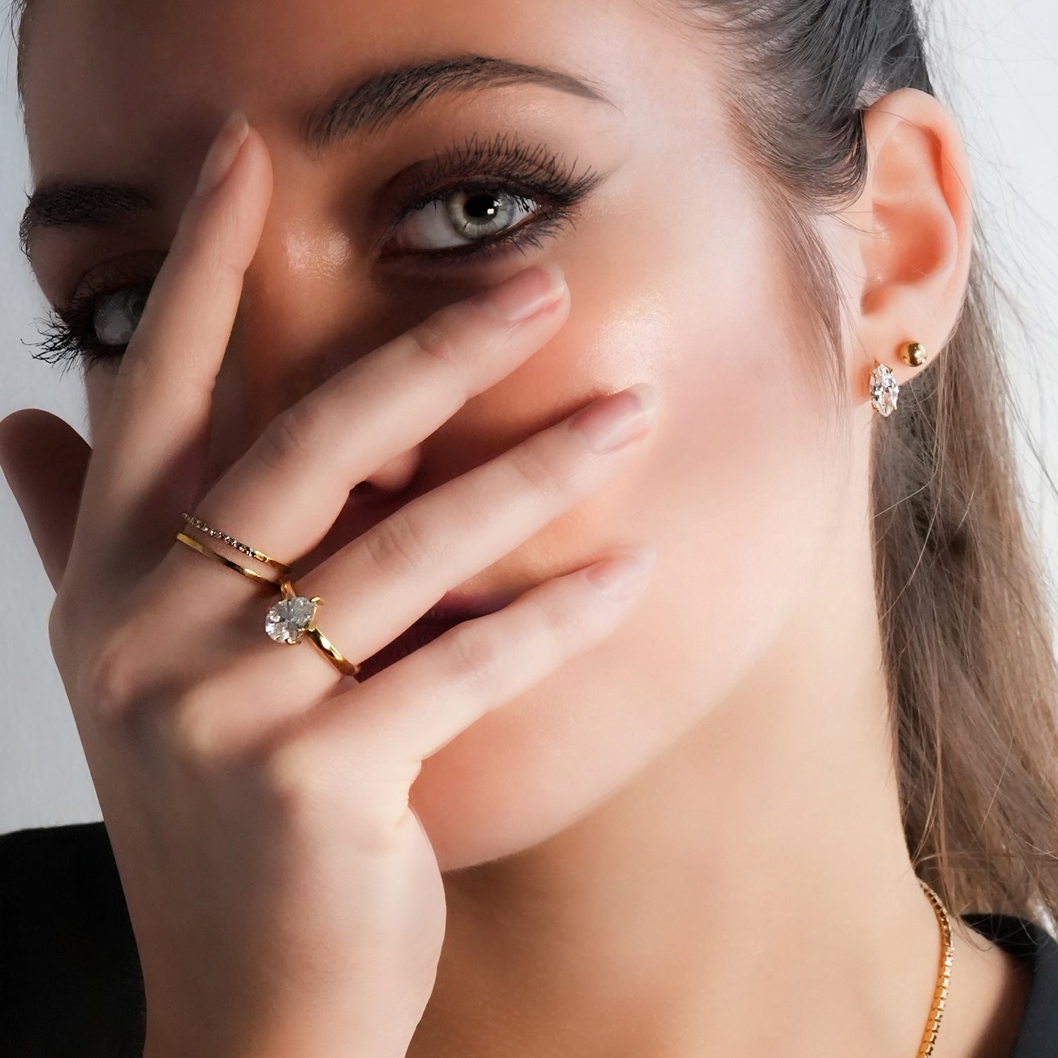 NUIT PARIS Gold: Pavé Zirconia Marquise Stud Earrings – A Sparkling Tribute to the City of Lights - MacroPanora