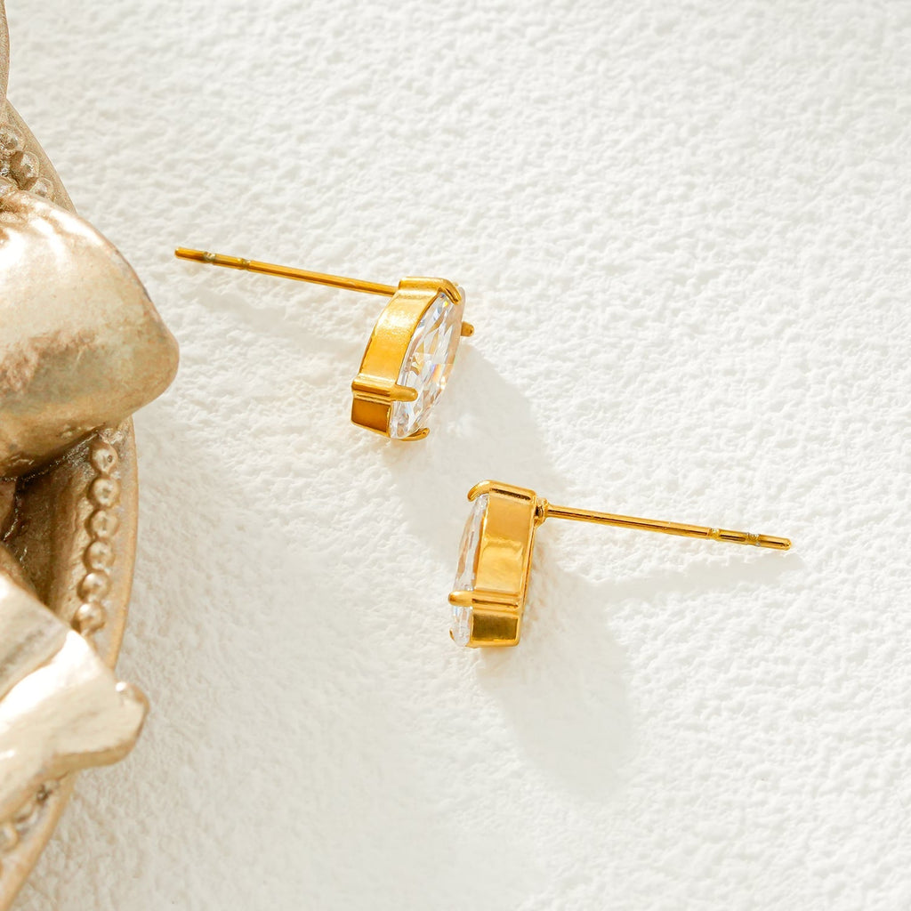 NUIT PARIS Gold: Pavé Zirconia Marquise Stud Earrings – A Sparkling Tribute to the City of Lights - MacroPanora