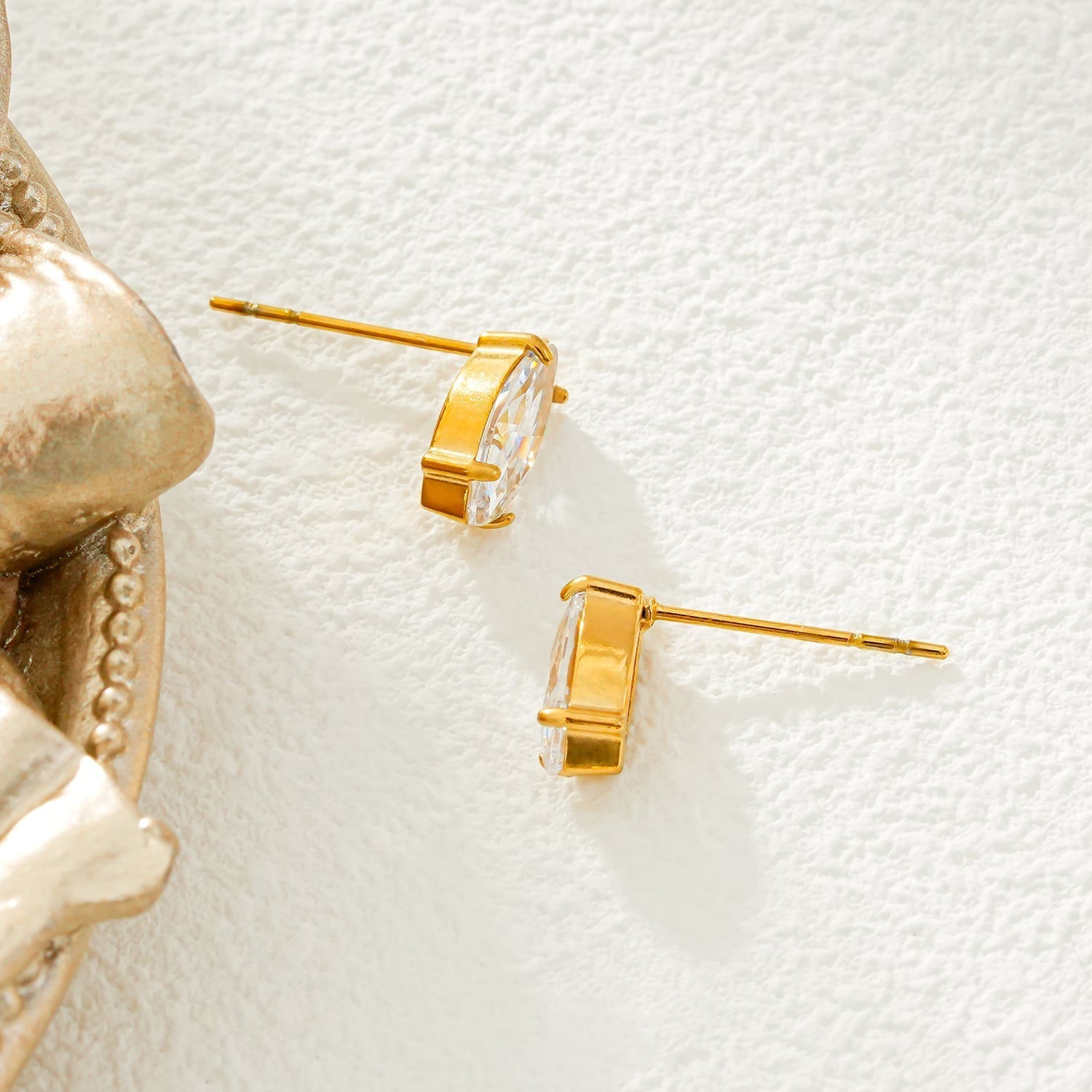 NUIT PARIS Gold: Pavé Zirconia Marquise Stud Earrings – A Sparkling Tribute to the City of Lights - MacroPanora