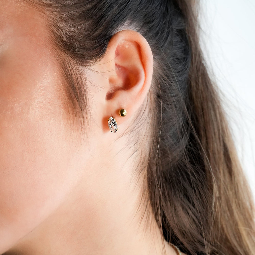 NUIT PARIS Gold: Pavé Zirconia Marquise Stud Earrings – A Sparkling Tribute to the City of Lights - MacroPanora