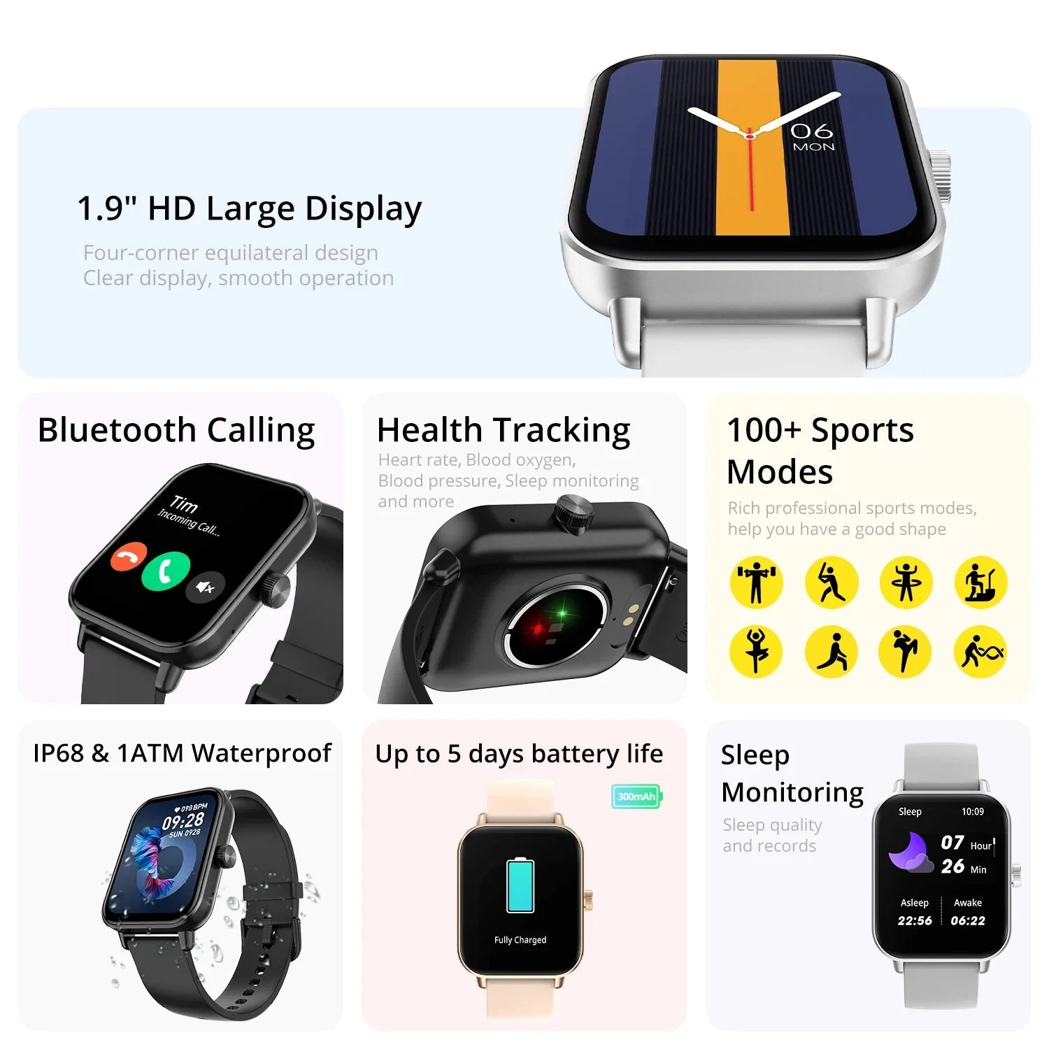 P81 Voice Calling Smart Watch Ultra 1.9 Inch Screen 24H Health Monitor 100+ Sports Modes, Bluetooth Smartwatch Men Women - MacroPanora