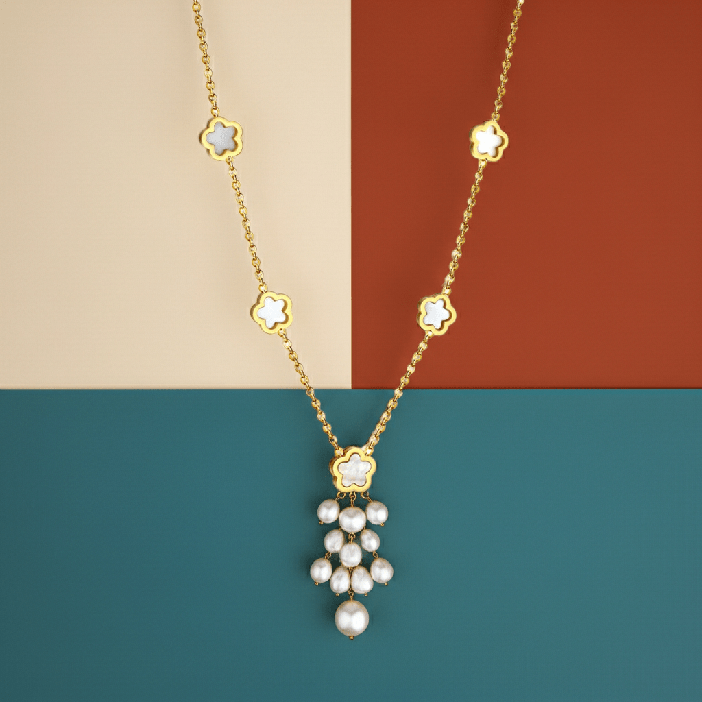 Pearl Blossom Cascade Necklace - MacroPanora
