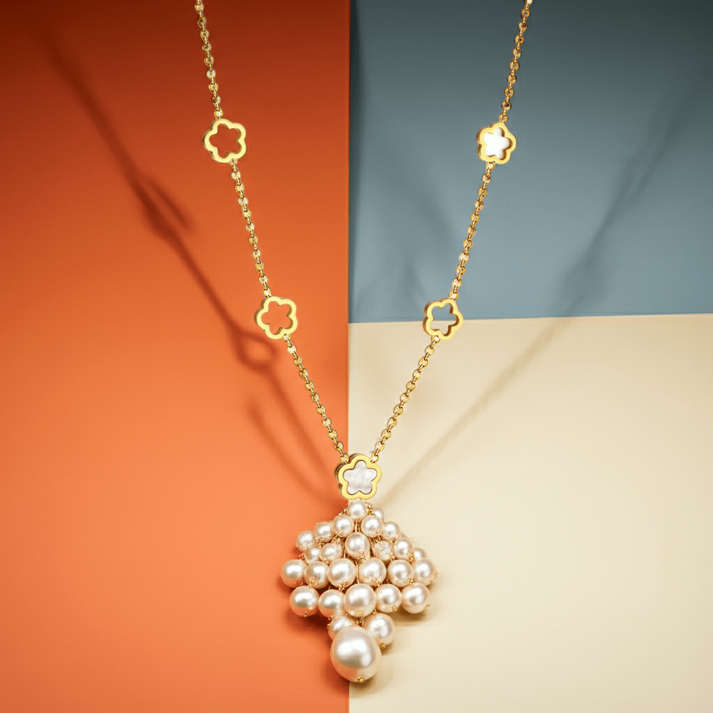 Pearl Blossom Cascade Necklace - MacroPanora