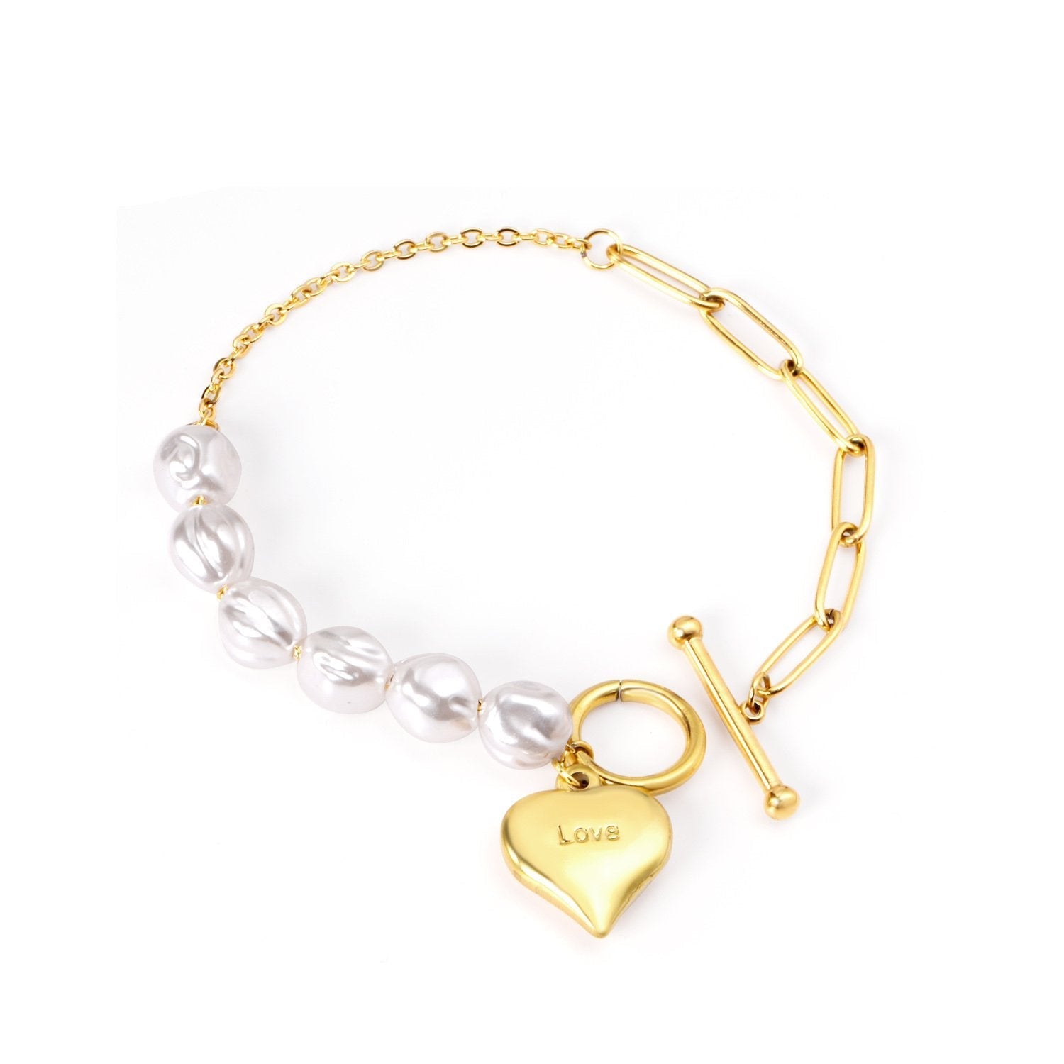 Pearl Heart Charm Bracelet - MacroPanora