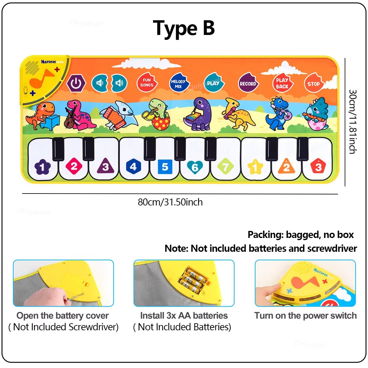 Piano Mat for Kids Kids Toddlers Floor Keyboard Dance Mat Baby Fitness Play Animal Music Blanket Instrument Toys Girl Boy Gift - MacroPanora