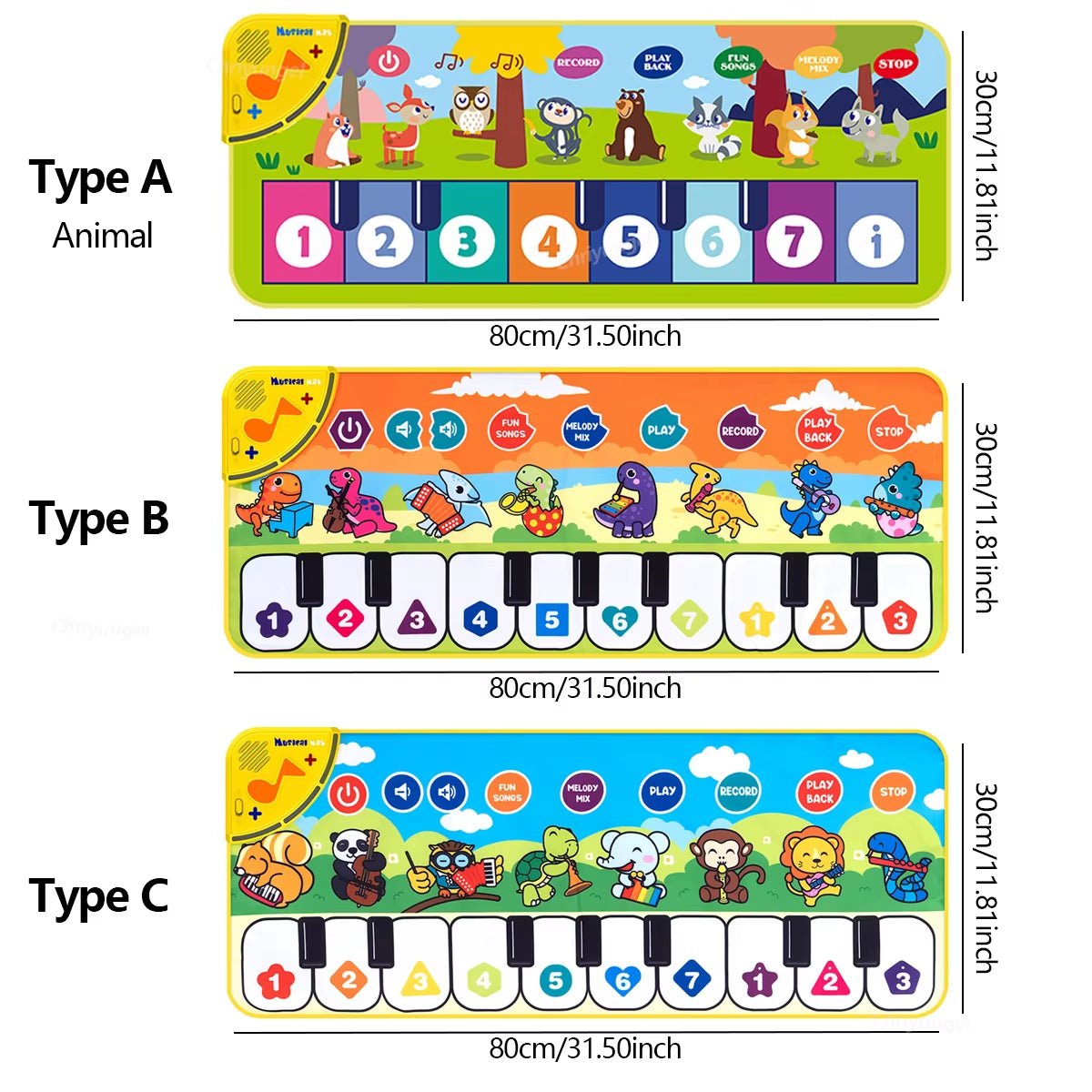 Piano Mat for Kids Kids Toddlers Floor Keyboard Dance Mat Baby Fitness Play Animal Music Blanket Instrument Toys Girl Boy Gift - MacroPanora