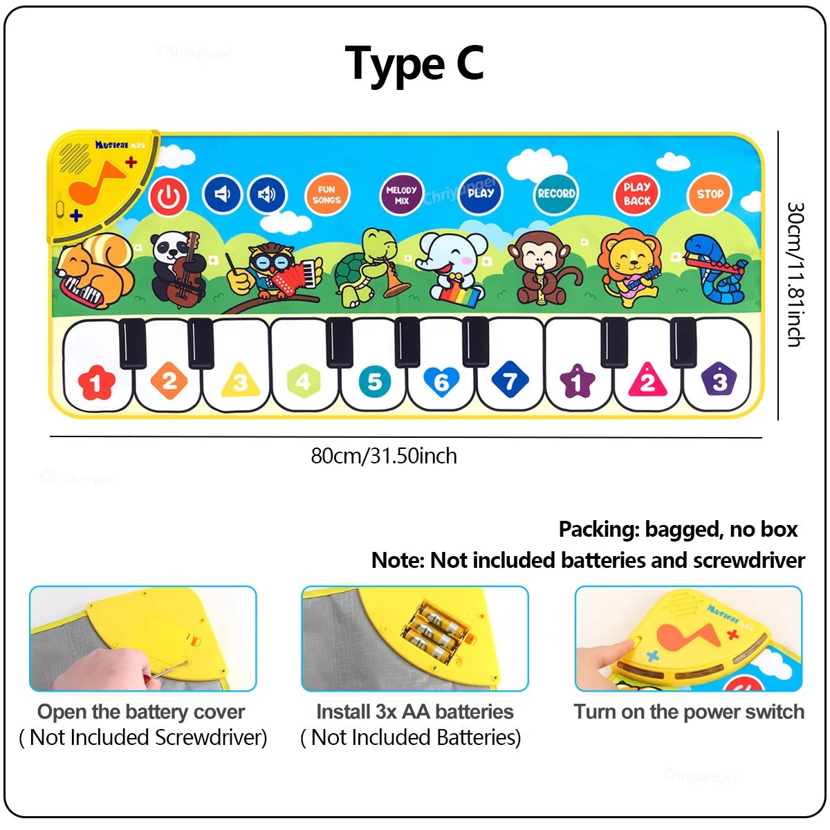 Piano Mat for Kids Kids Toddlers Floor Keyboard Dance Mat Baby Fitness Play Animal Music Blanket Instrument Toys Girl Boy Gift - MacroPanora