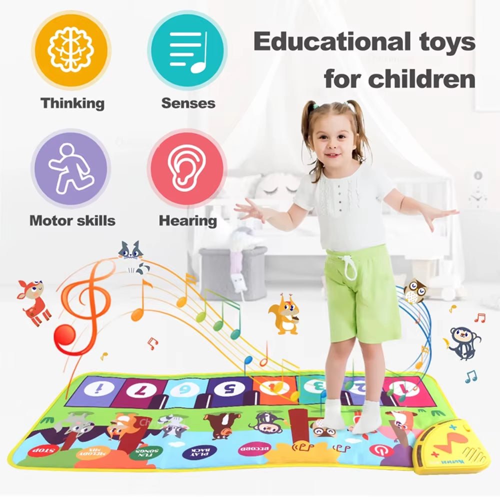 Piano Mat for Kids Kids Toddlers Floor Keyboard Dance Mat Baby Fitness Play Animal Music Blanket Instrument Toys Girl Boy Gift - MacroPanora
