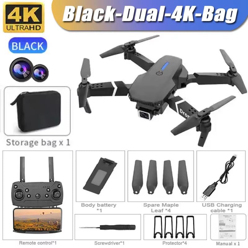 Professional Drone E88 4K Wide - Angle HD 1080P Camera Wifi FPV Height Hold Foldable RC Drone Quadrotor Helicopter Children'S Toys - MacroPanora