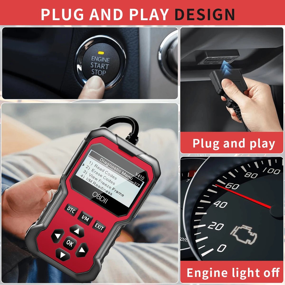 Professional OBD2 Diagnostic Tool for Engine Fault Code Reading Compatible with All OBD II Protocol Vehicles Since 1996 - MacroPanora