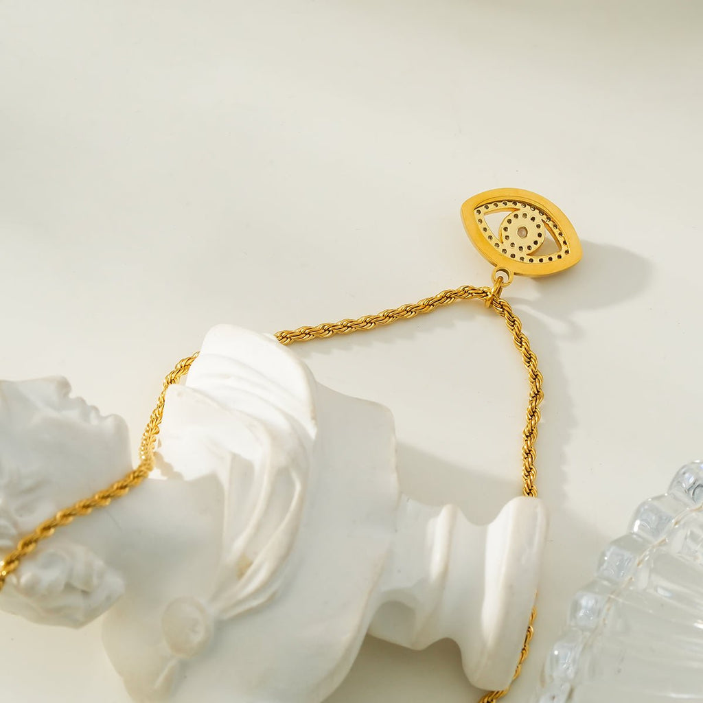 PROTACTOR Gold: Zirconia (CZ) Embellished Evil Eye Chain Necklace - MacroPanora