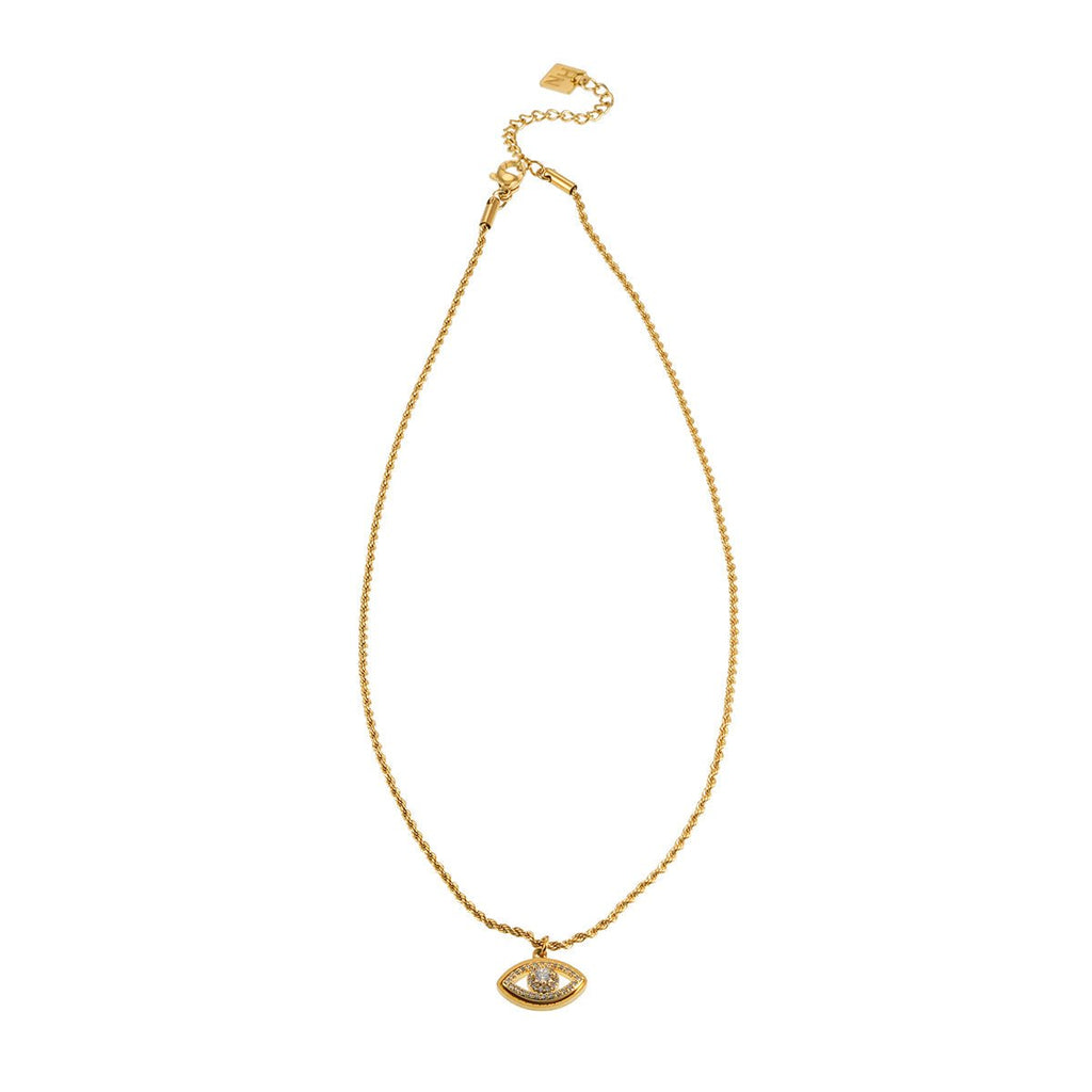 PROTACTOR Gold: Zirconia (CZ) Embellished Evil Eye Chain Necklace - MacroPanora