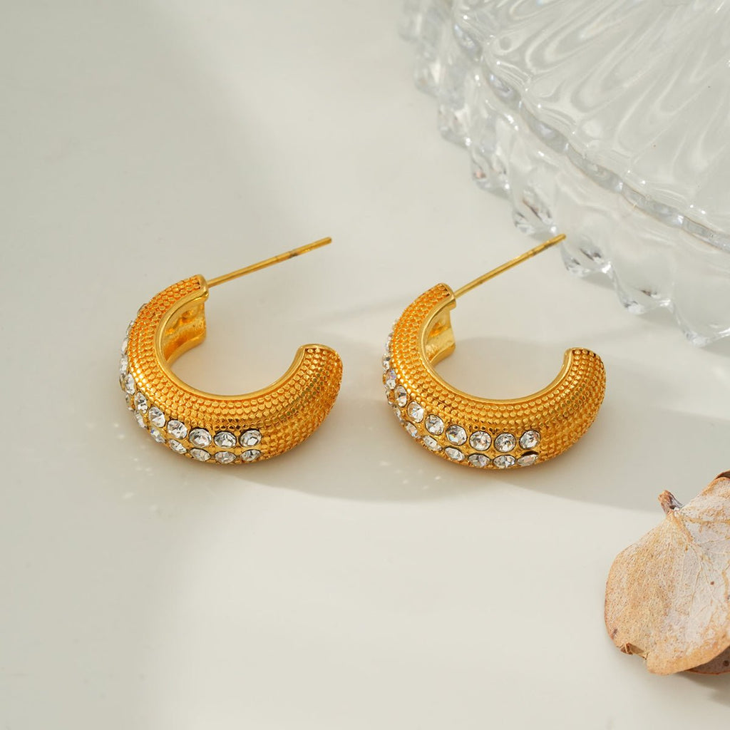 RANI Gold: Textured Pavé Zirconia (CZ) Mini Hoop Earrings - MacroPanora