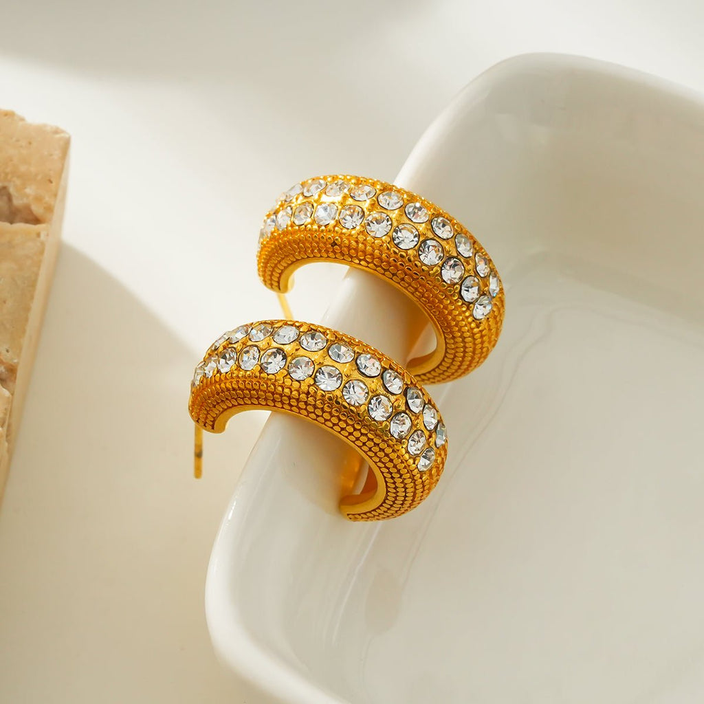 RANI Gold: Textured Pavé Zirconia (CZ) Mini Hoop Earrings - MacroPanora