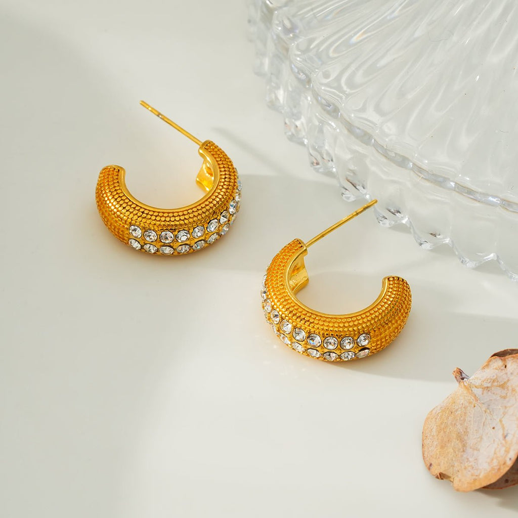 RANI Gold: Textured Pavé Zirconia (CZ) Mini Hoop Earrings - MacroPanora