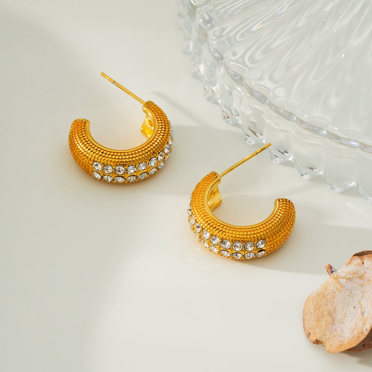 RANI Gold: Textured Pavé Zirconia (CZ) Mini Hoop Earrings - MacroPanora