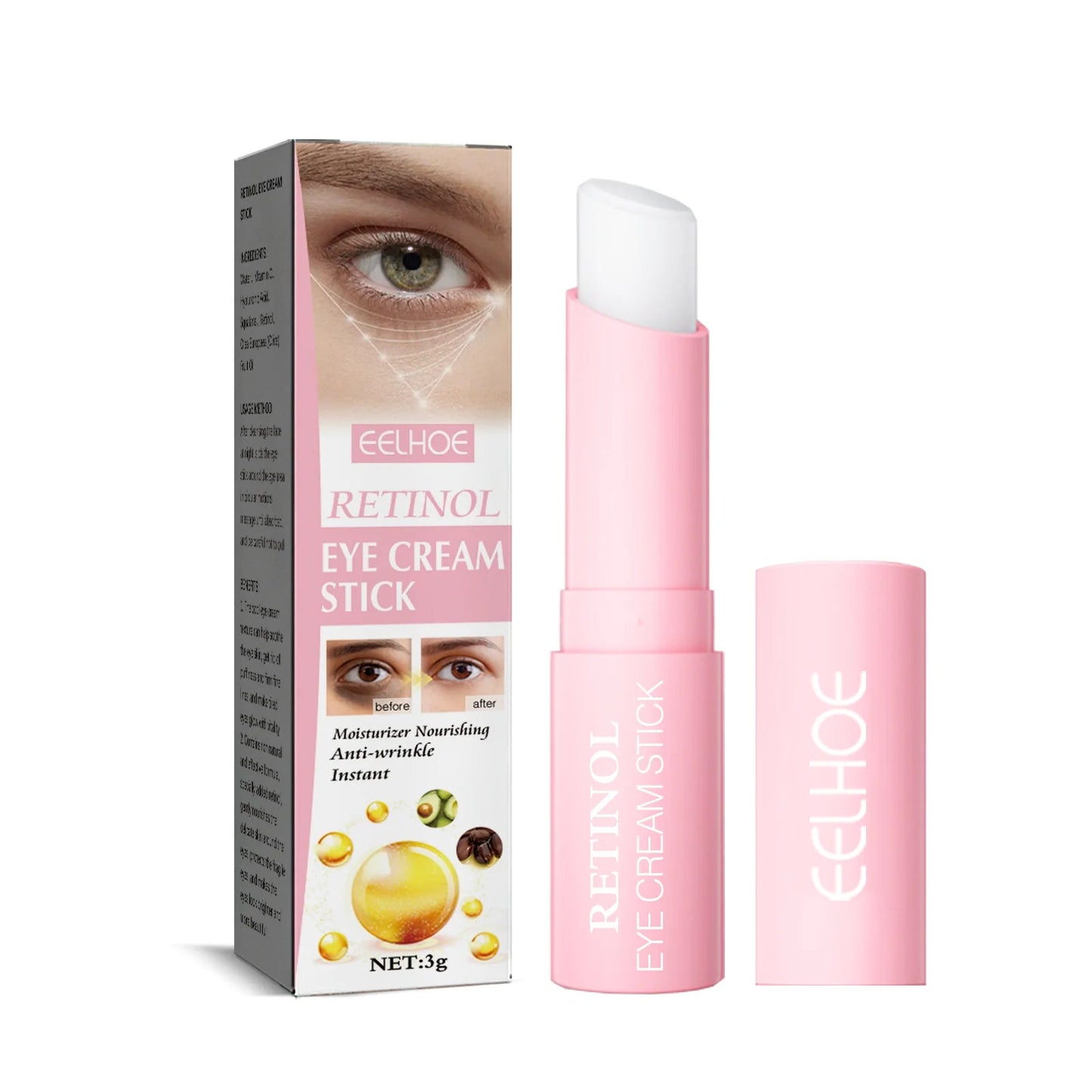 Retinol Eye Cream Stick Lifting Fade Fine Line Remove Dark Circles Eye Bags anti Puffiness Moisturizing Smoothing Eye Skin Care - MacroPanora