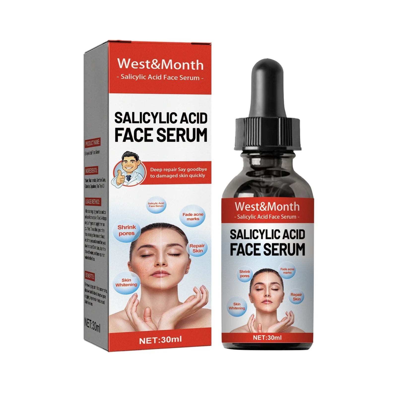 Salicylic Acid Facial Serum Firming Lifting Brighten Skin Tone Shrinks Pores Moisturizing Niacinamide Korean Skin Care Products - MacroPanora
