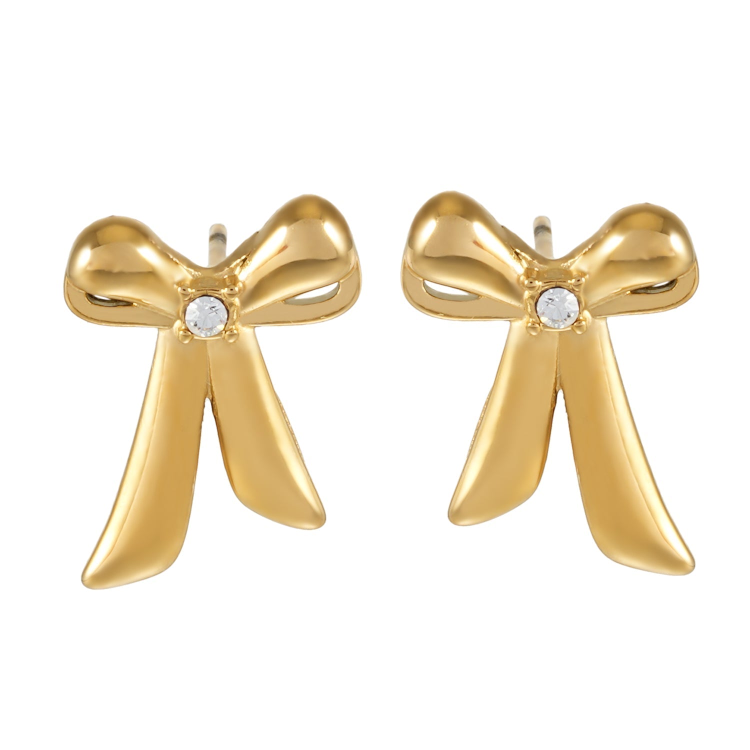 SAMANTHA Gold: Bow Stud Earrings with Solitaire Zirconia – Dainty & Chic Everyday Jewelry - MacroPanora