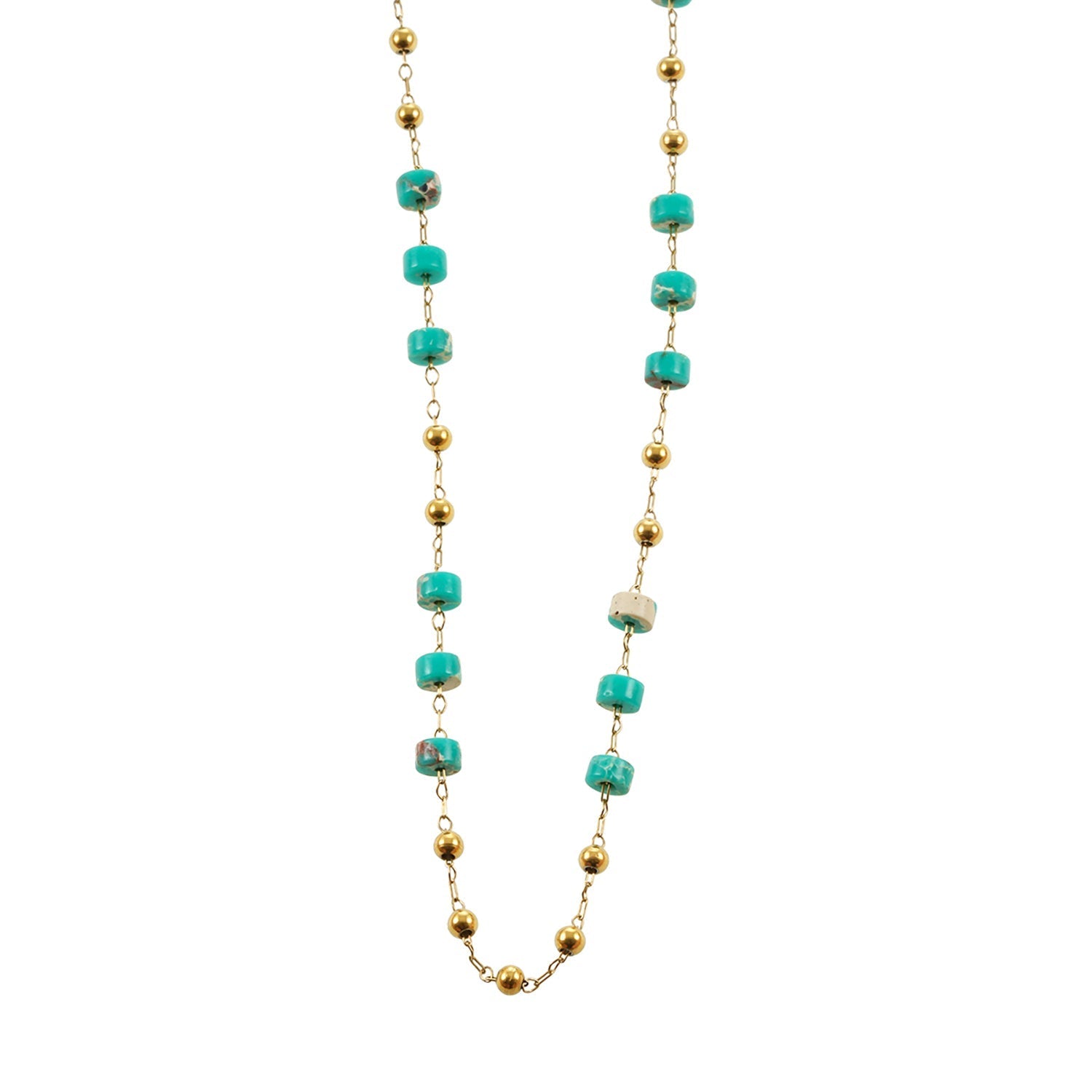 SANTA CRUZ Blue: Gold & Natural Stone Beaded Chain Necklace - MacroPanora