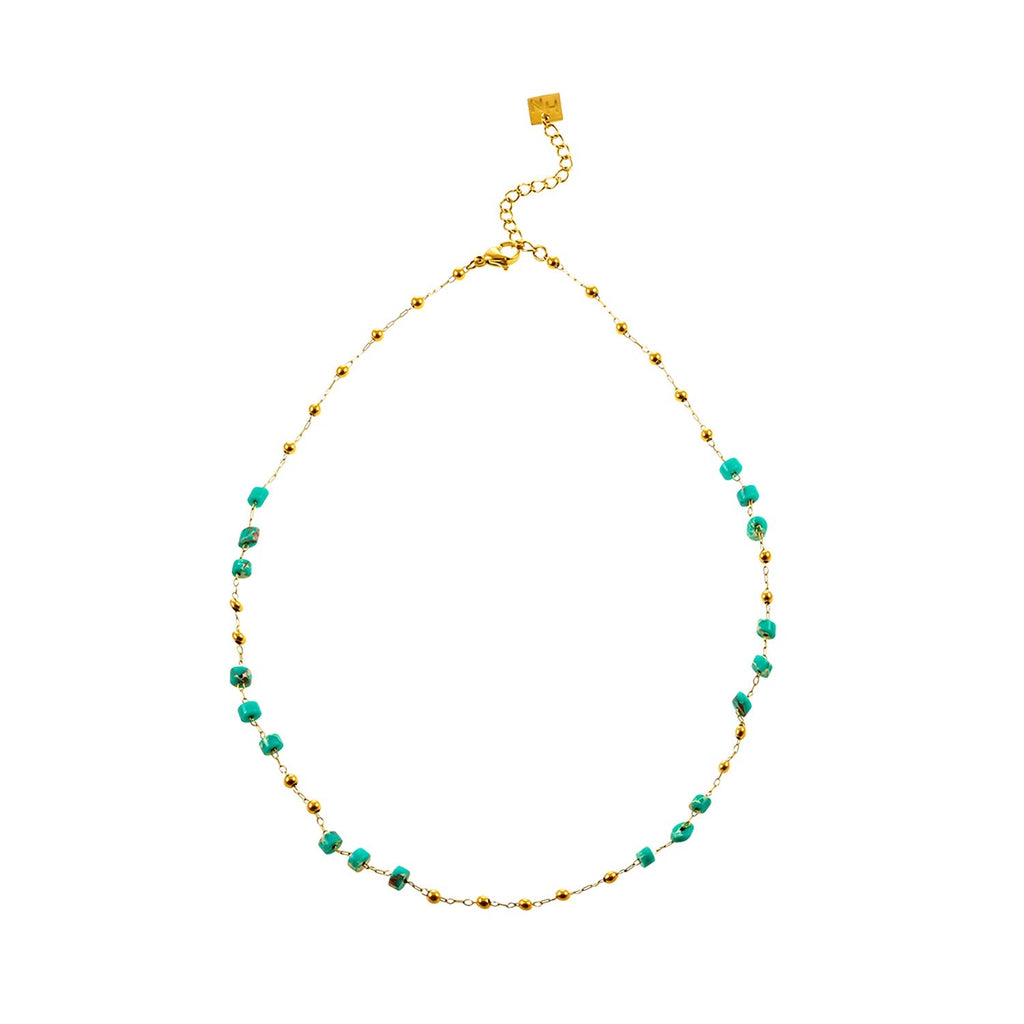 SANTA CRUZ Blue: Gold & Natural Stone Beaded Chain Necklace - MacroPanora