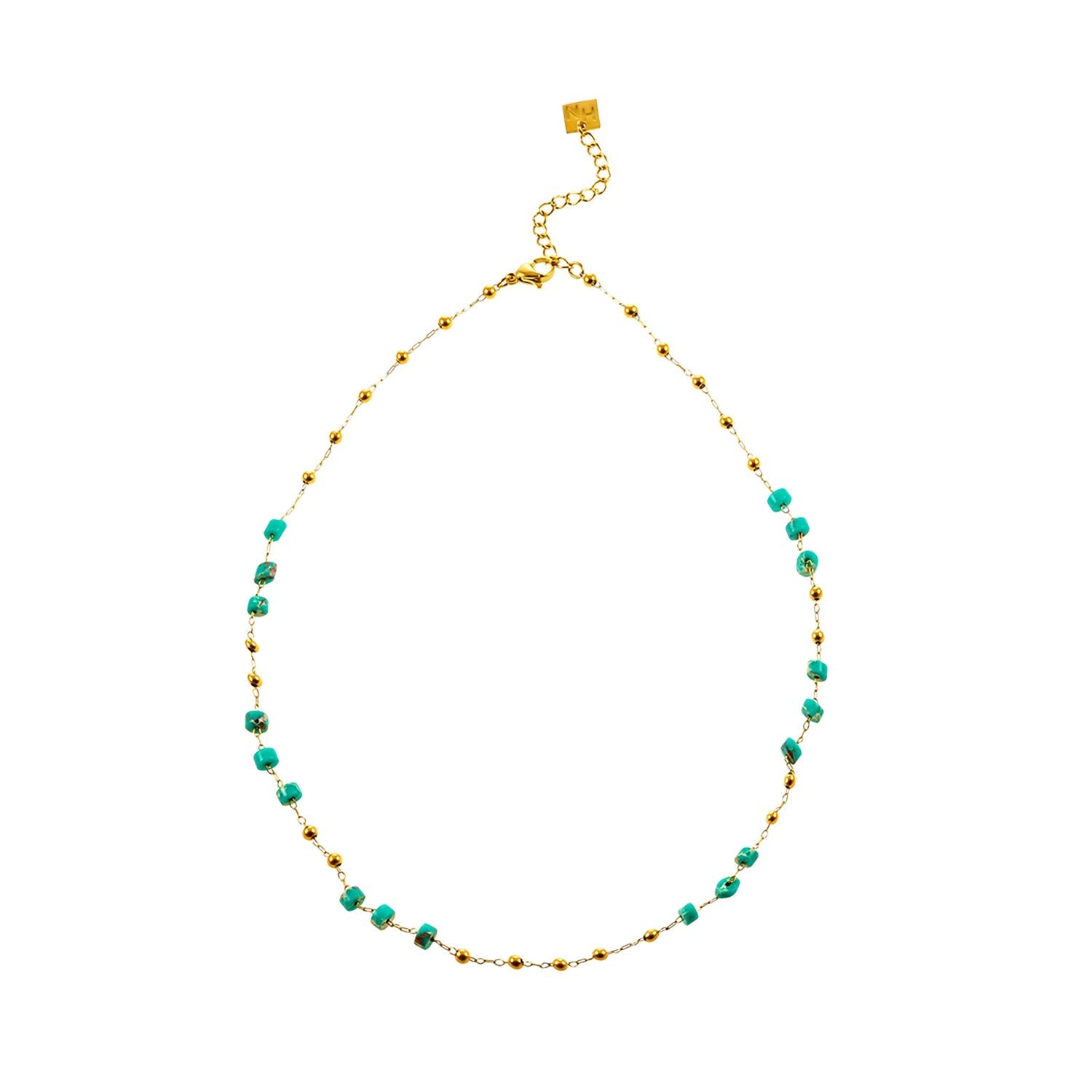 SANTA CRUZ Blue: Gold & Natural Stone Beaded Chain Necklace - MacroPanora