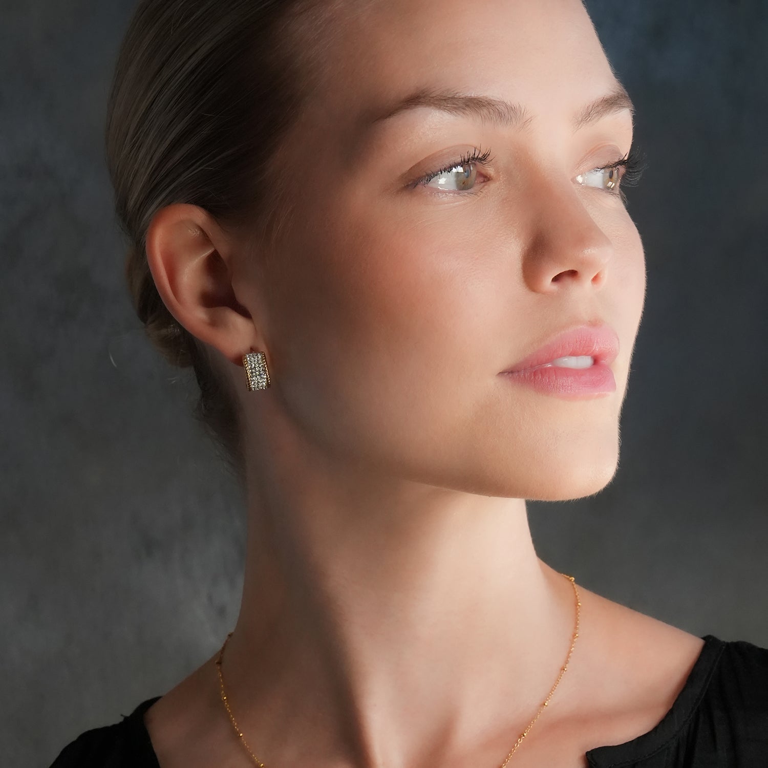 SHEERAN Gold: Quadruple - Row Pavé Zirconia (CZ) Hoop Stud Earrings with Ornate Border - MacroPanora