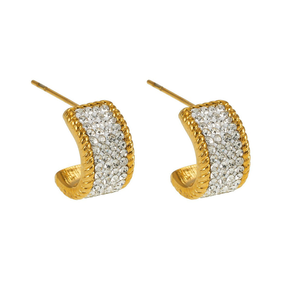 SHEERAN Gold: Quadruple - Row Pavé Zirconia (CZ) Hoop Stud Earrings with Ornate Border - MacroPanora