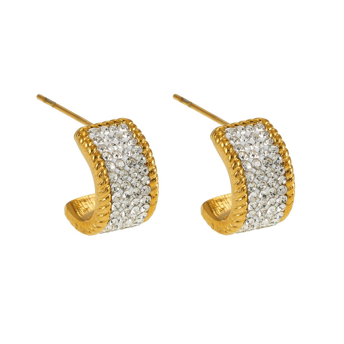 SHEERAN Gold: Quadruple - Row Pavé Zirconia (CZ) Hoop Stud Earrings with Ornate Border - MacroPanora