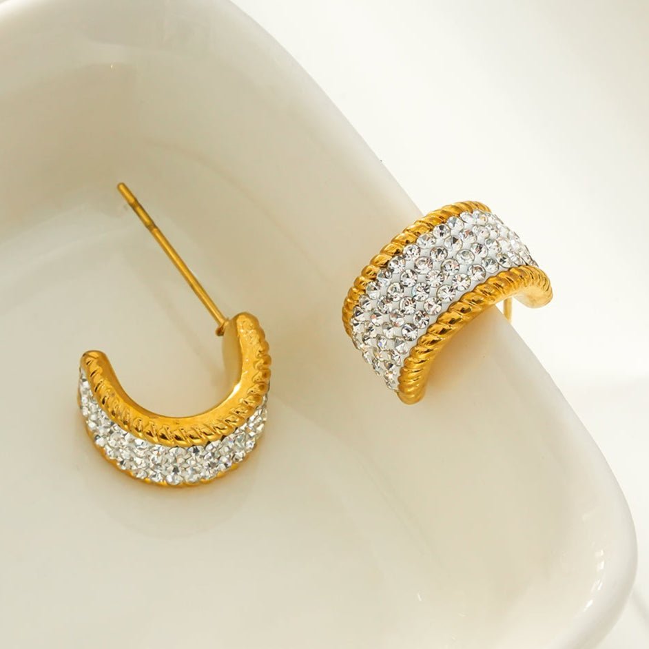 SHEERAN Gold: Quadruple - Row Pavé Zirconia (CZ) Hoop Stud Earrings with Ornate Border - MacroPanora