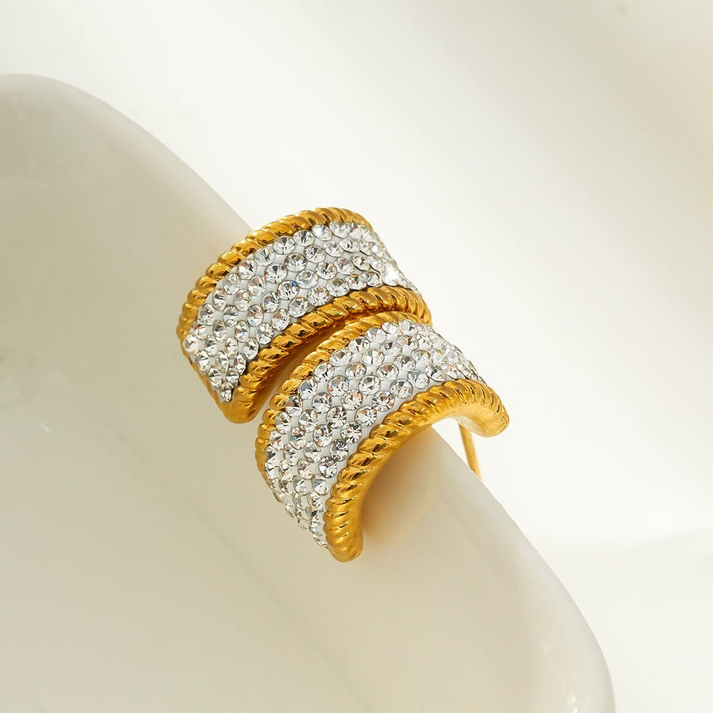 SHEERAN Gold: Quadruple - Row Pavé Zirconia (CZ) Hoop Stud Earrings with Ornate Border - MacroPanora