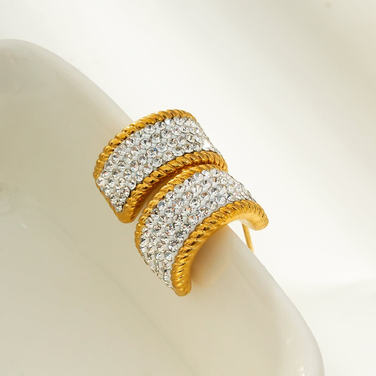SHEERAN Gold: Quadruple - Row Pavé Zirconia (CZ) Hoop Stud Earrings with Ornate Border - MacroPanora