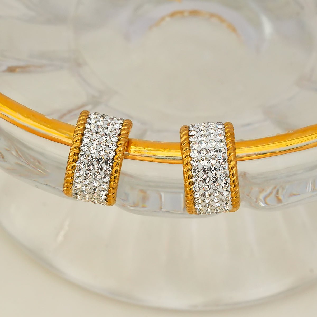 SHEERAN Gold: Quadruple - Row Pavé Zirconia (CZ) Hoop Stud Earrings with Ornate Border - MacroPanora