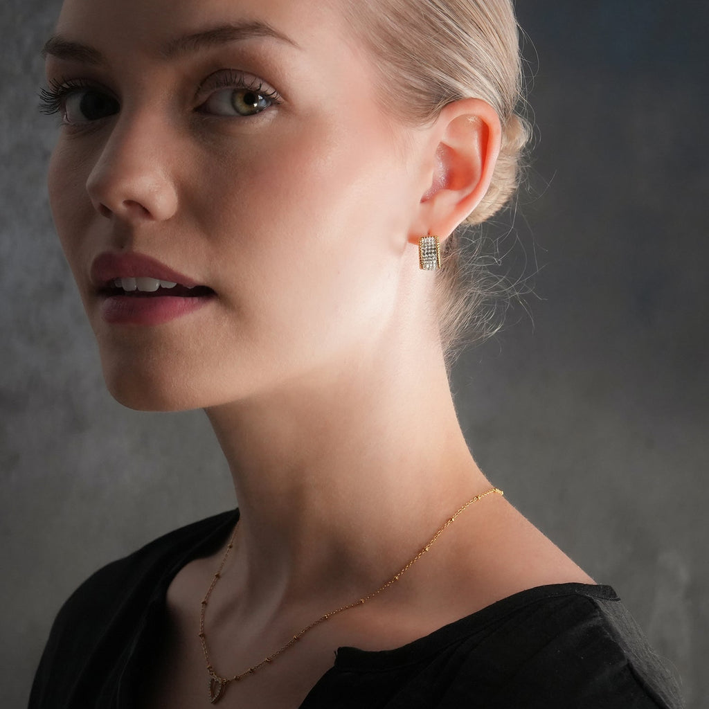 SHEERAN Gold: Quadruple - Row Pavé Zirconia (CZ) Hoop Stud Earrings with Ornate Border - MacroPanora