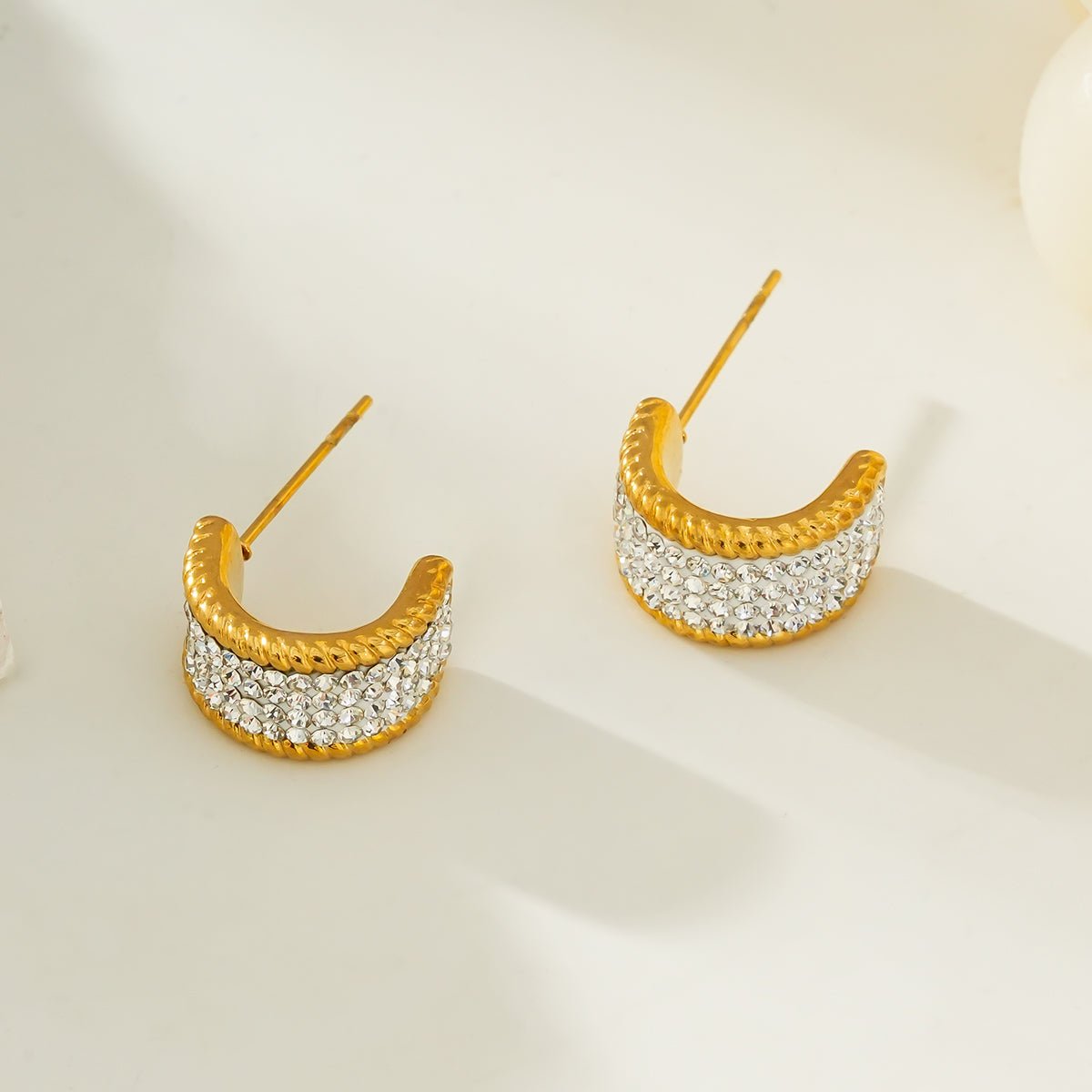 SHEERAN Gold: Quadruple - Row Pavé Zirconia (CZ) Hoop Stud Earrings with Ornate Border - MacroPanora