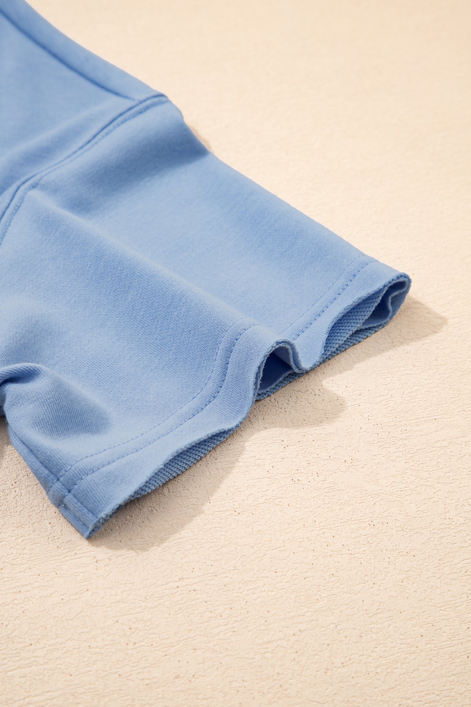 Sky Blue Women's Summer Short Set with Textured Patchwork & Raw Edge for Effortless Chic - MacroPanora