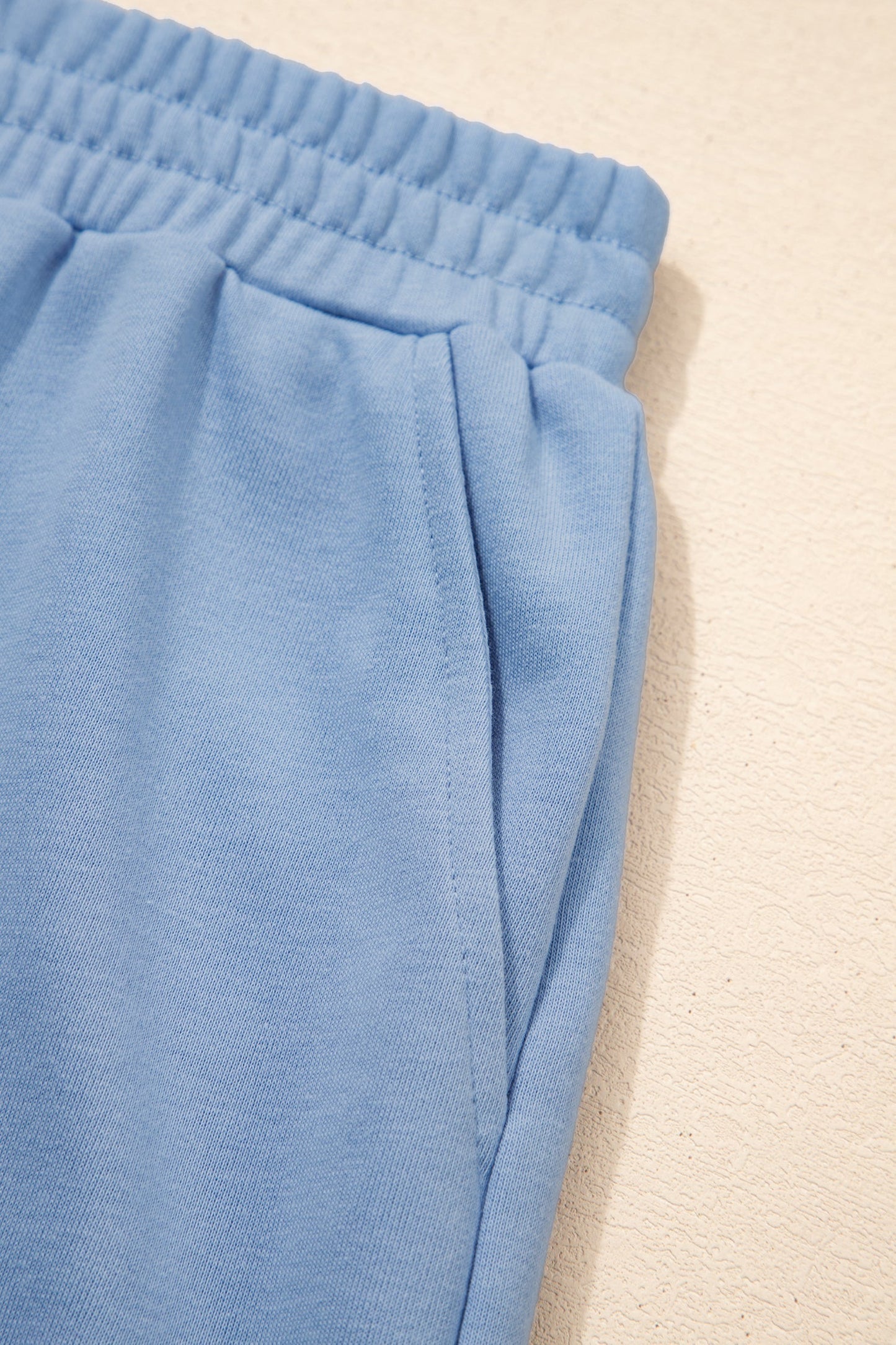 Sky Blue Women's Summer Short Set with Textured Patchwork & Raw Edge for Effortless Chic - MacroPanora