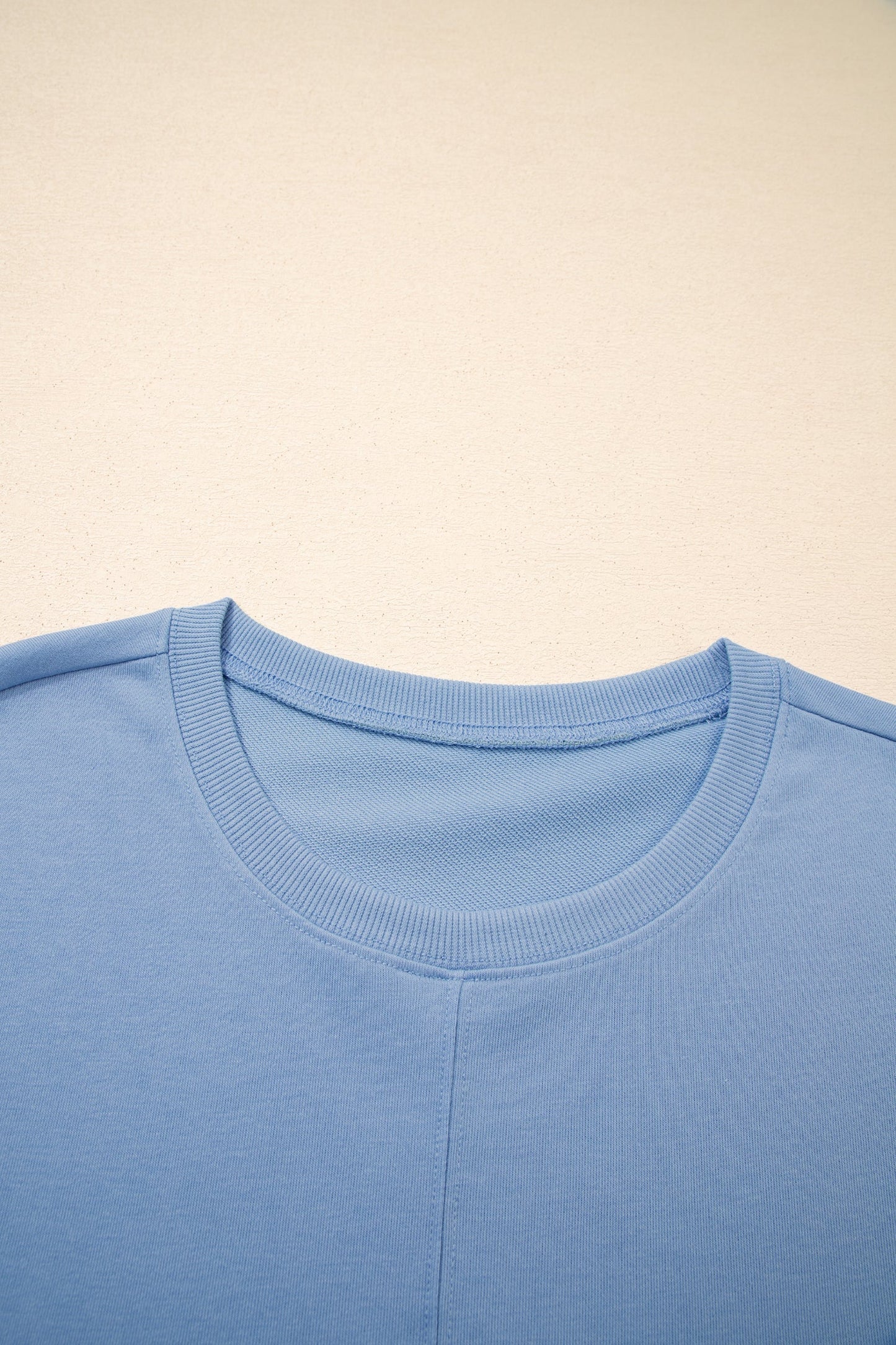 Sky Blue Women's Summer Short Set with Textured Patchwork & Raw Edge for Effortless Chic - MacroPanora