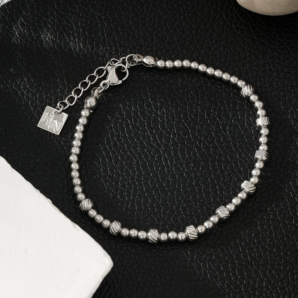 Style ANNABETH: Twin - Bead Fusion White Gold (Silver Toned) Chain Bracelet - MacroPanora