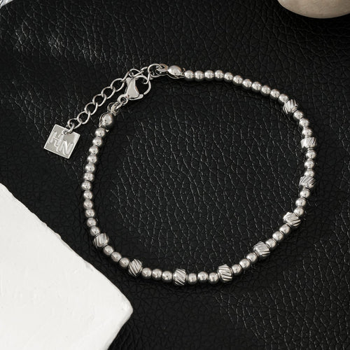 Style ANNABETH: Twin - Bead Fusion White Gold (Silver Toned) Chain Bracelet - MacroPanora