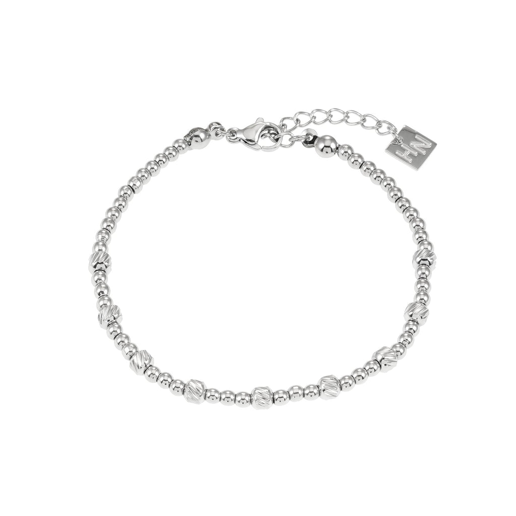 Style ANNABETH: Twin - Bead Fusion White Gold (Silver Toned) Chain Bracelet - MacroPanora
