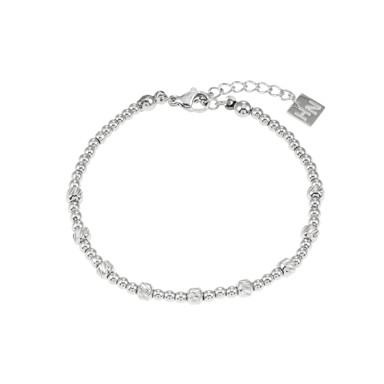 Style ANNABETH: Twin - Bead Fusion White Gold (Silver Toned) Chain Bracelet - MacroPanora
