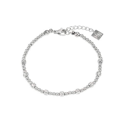 Style ANNABETH: Twin - Bead Fusion White Gold (Silver Toned) Chain Bracelet - MacroPanora