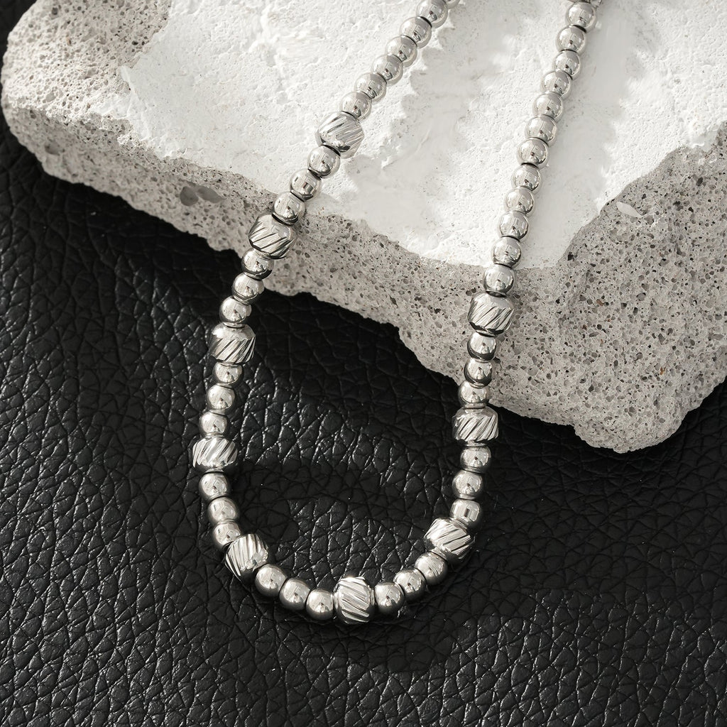 Style ANNABETH: Twin - Bead Fusion White Gold (Silver Toned) Chain Bracelet - MacroPanora