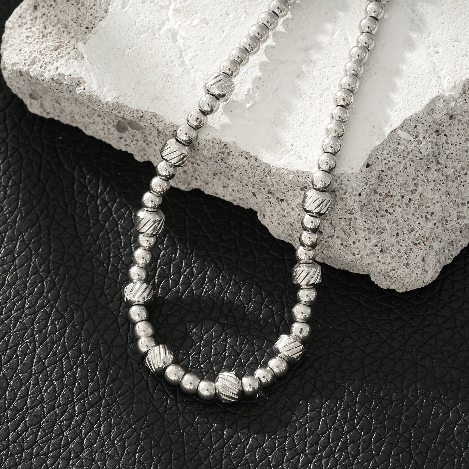 Style ANNABETH: Twin - Bead Fusion White Gold (Silver Toned) Chain Bracelet - MacroPanora