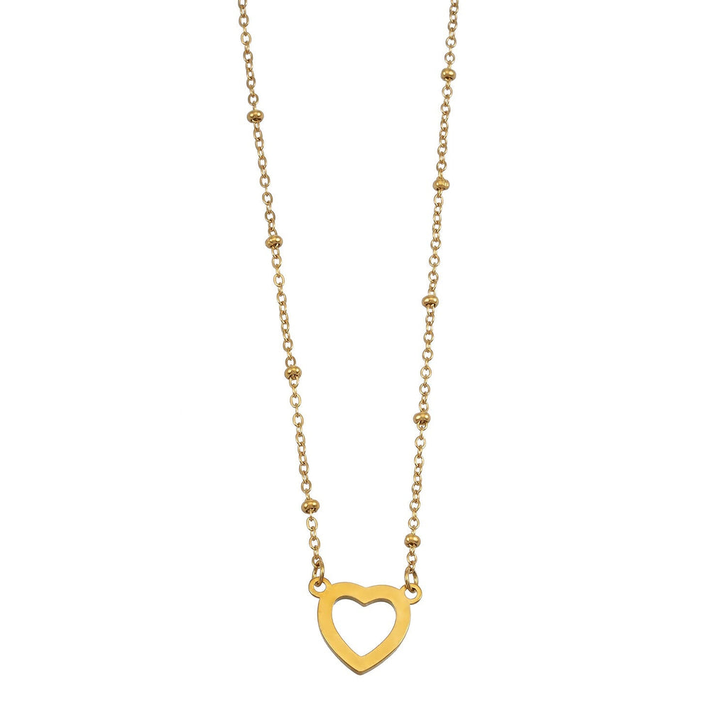 Style CHERISH Gold: Beaded Chain Anchoring an Elegant Pavé Heart Charm Pendant - MacroPanora