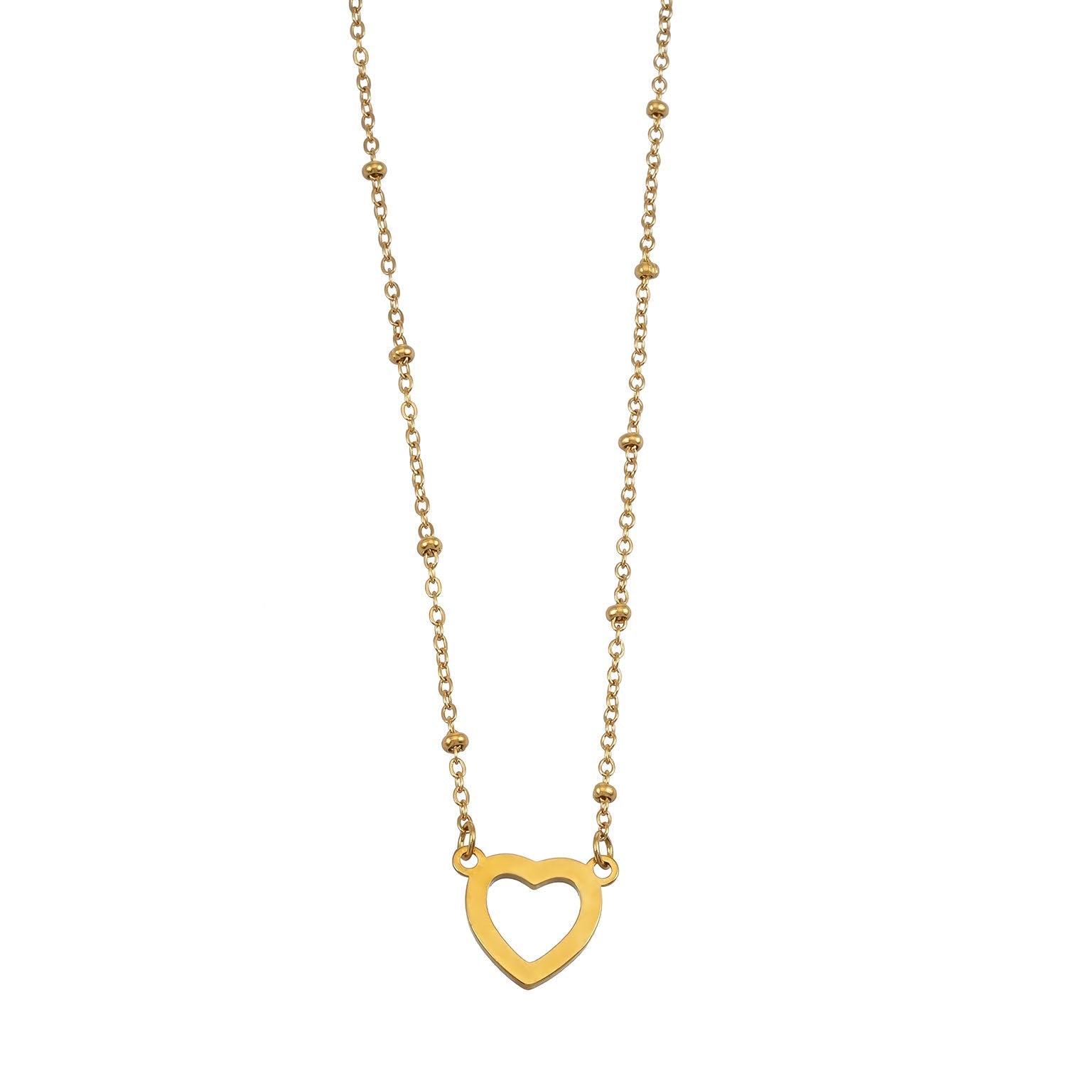 Style CHERISH Gold: Beaded Chain Anchoring an Elegant Pavé Heart Charm Pendant - MacroPanora
